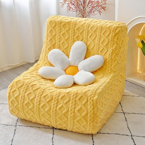 Highdi Stretch Lazy Sofabezug 1 Sitzer, Jacquard Samt Sofabezug ohne Armlehnen Sofahusse Schonbezug Sofa Überzug Waschbar Sofaüberwurf Wohnzimmer Sofaschoner Hund Katze Sofaschutz (Gelb)