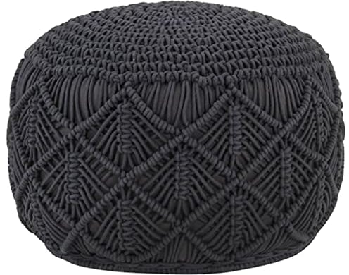 ZEYUAN Makramee Sitzpuff, Pouf, Pouf Sitzkissen, Sitzhocker, Ottoman Puff, Handgefertigt Anthrazit 45x30 cm Baumwolle