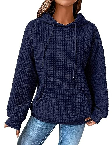 Generisch Online Shop Hoodie Damen Kapuzenpullover Waffel Pullover Mit Taschen Kordelzug Sweatshirt Einfarbig Langarmshirt Lässig Oberteile Kapuze Pulli Winter Damenbekleidung Sale