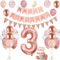 Rose Gold & Pink 3rd Birthday Balloons with Foil Number 3, Happy Birthday Banner & Cake Topper