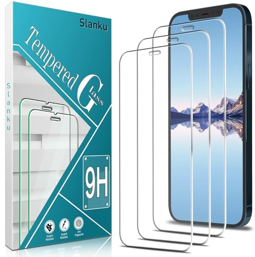 Slanku [3 Piezas Protector de Pantalla para iPhone 12 Pro Max, Dureza 9H Cristal Templado, Anti-Rasguños, Anti-Huellas, Sin Burbujas, Fácil de Instalar