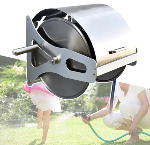 HCAUYNN Gartenschlauchhalter Mit SchlauchfüHrung, Gartenschlauchtrommel Mit Kurbelgriff Und Staubdichtem Deckel, Zur Aufbewahrung Von Gartenwasserleitungen