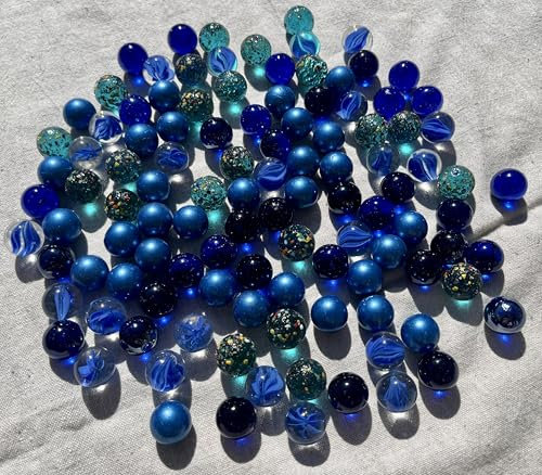 FAIRY TAIL & GLITZER FEE 100 Murmeln Blau Bunt Muster Glaskugeln 16mm Große Murmelspiel Blaue Murmel Plfanzendeko Kugelbahn Deko