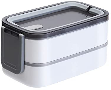 AUNANGLJSCS Fiambrera Bento Fiambrera de Cristal con Tapa Fiambrera Escolar portátil con Aislamiento de microondas, Cuchara, Ensalada, Fruta, contenedor de Comida(1400ML)