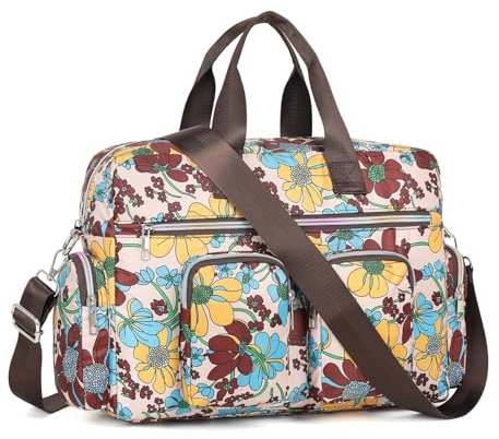 KONO Damen leichte Handtasche, Wasserdichte Umhängetasche mit Blumenmuster, Groß Henkeltasche für Frauen, Multifunktionale Schultertasche für Reisen, Shopper, Arbeit(Khaki)
