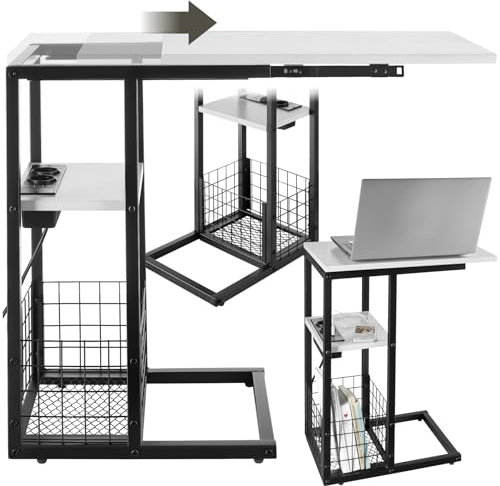 TecTake® Table d'appoint pour Ordinateur Portable 50-73 x 30 x 61,5 cm Table de Nuit Moderne Bout de canape Table de Salon Meuble d'appoint pour Salon, Chambre, Bureau, Dressing, entrée, canapé