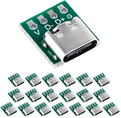 VISSQH 20 Pièces connecteurs USB 3.1 Type-C Femelle USB Type C souder connecteur Montage sur Panneau Connecteur Adaptateur USB C avec Carte de Conversion PCB pour DIY