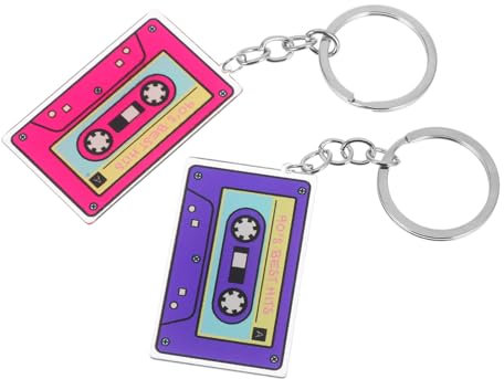 MAGICLULU Retro Schlüsselanhänger aus Acryl und Eisen 2 Stück Doppelseitiger Anhänger mit Musikkassette im Vintage Stil der 80 Stück Leichter Taschenschmuck für Rucksack und Handtasche
