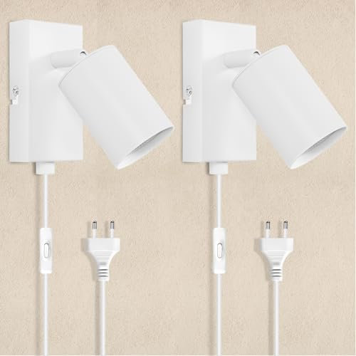 Kambo GU10 Applique Murale intérieure, Réglable à 350° lampe murale avec Interrupteur Contrôle, Spots Muraux Filaire en pour Chambre à Coucher, Salon, Couloir, Table Chevet, 2 Pièces