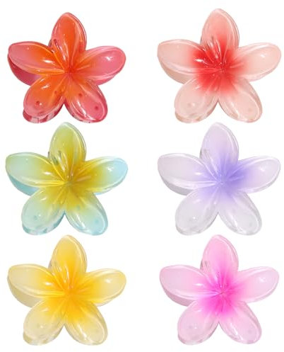 Lot de 6 Pinces à Cheveux Fleur Hawaïenne en Acrylique - Barrettes Antidérapantes Incassables pour Femme