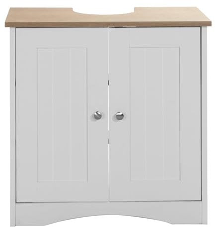 Timber Art Design UK Bathroom Sink Cabinet Bathroom Storage Cabinet Floor Under Basin with 2 Internal Shelves Freestanding Vanity Storage Cupboard Organiser Furniture, White and Oak (60 x 60 x 30 cm)