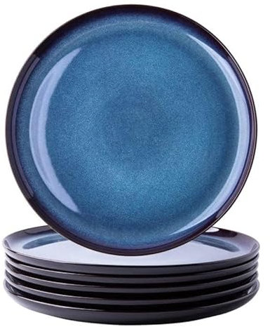 LeRatio Set di piatti piani da 6-27 cm in ceramica resistente ai graffi, lavabili in lavastoviglie e adatti al microonde, piatti da dessert/pasta/insalata, blu spazio