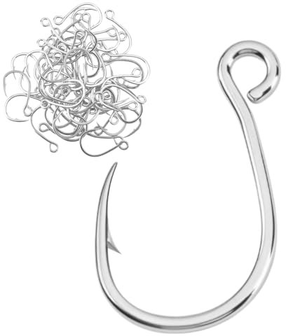 FREEBLOSS 50Pcs Inline Single Hooks Bait Holder Fish Hook Fishing Lures Saltwater Freshwater Inline Fishing Hooks Replacement for Fishing Gear