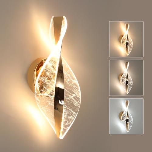 Comely LED Wandleuchten Innen Gold 3000K/4500K/6500K 3 Farbtemperatur | Gold 12W 2000LM Kreative Wandlampe Innen LED für Schlafzimmer, Wohnzimmer