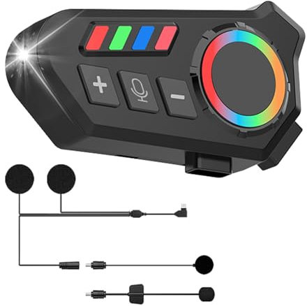 OBEST Auriculares para Casco de Motocicleta, Auriculares Casco Moto con Luces LED y RGB, Bluetooth 5.4 Manos Libres Inalámbrico, Cancelación de Ruido HD, Resistencia al Agua IPX8