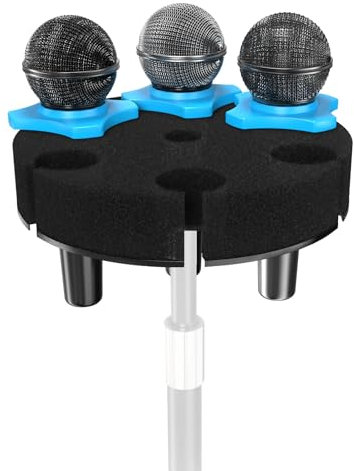 Borenbuir [ 2025 Upgrade ] Multi Microphone Holder for Mic Stand Circular Mic Storage Organizer for Handheld Dynamic Wired and Wireless Mics Rubber Padding Mount to 5/8 or 3/8 Threaded - Sponge
