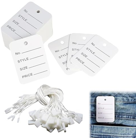 200PCS Preisschilder Hängeetiketten Preisetiketten Hängeetiketten mit Polyesterschnur Markierungsetiketten Preisschilder Anhänger mit Schnappverschluss Preisetiketten für Schmuck Kleidung Hut 3.5*5CM