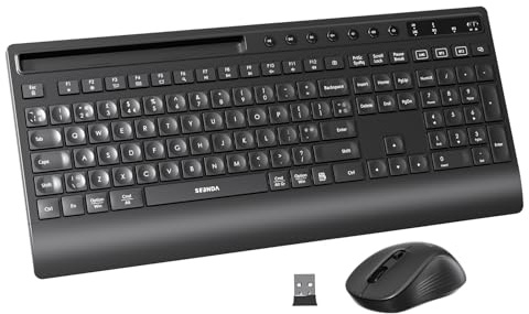 seenda Bluetooth Keyboard and Mouse Combo - Full Size Wireless Ergonomic Set with Palm Rest & Phone Holder, Multi-Device Quiet Typing for Laptop, Desktop, Tablet, MacBook, iMac, iPad, iPhone (Black)