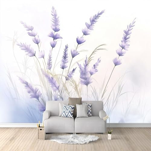 Generico Carta da Parati Moderna Fiori Lilla Acquerellati 400x280 cm 3D Poster Gigante Carta da Parati, Tessuto Non Tessuto Fotomurale per Camera Letto, Soggiorno, Corridoio