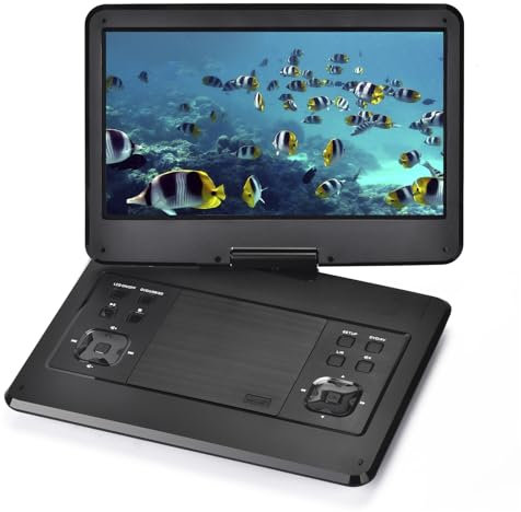 Lettore DVD portatile da 17,9 pollici con schermo girevole da 14,1, batteria da 6 ore, supporto per poggiatesta auto, DVD portatile supporta tutti i dischi regionali/scheda SD/USB/Sync TV, nero