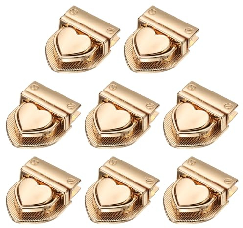 TIXIPEM Heart Tuck Lock Clasp Catch [8PCS] - Metal Purse Thumb Lock Buckle Fasteners Use for DIY Craft & Wallet Bag & Leather Handbags Making - [Light Gold] Purse Clasp