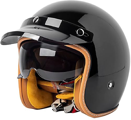 Vintage Jet Helm mit Visier, ECE/DOT genehmigt Motorrad Crash Jet Helm, Motorrad Open Face Helm, für Männer Frauen Road Legal, Retro 3/4 Open Face Design