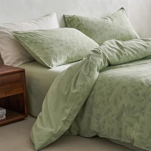 AShanlan Bettwäsche 155x220 Baumwolle Bettwäsche-Sets Bettbezug 155 x 220 mit 1 Kissenbezug 80x80 cm Grüne Blätter Muster ÖKO-TEX Zertifiziert Wendebettwäsche Set Reißverschluss