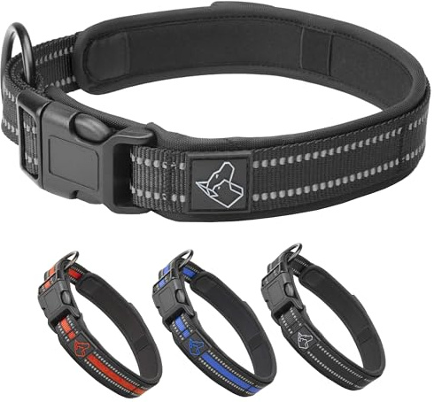 TickTrick Hundehalsband mit integrierter Zeckenband-Halterung – Trainingshalsband für Hunde aus robustem Nylon – reflektierend – S–XL – schwarz, rot, blau – für kleine & große Hunde (Schwarz, M)