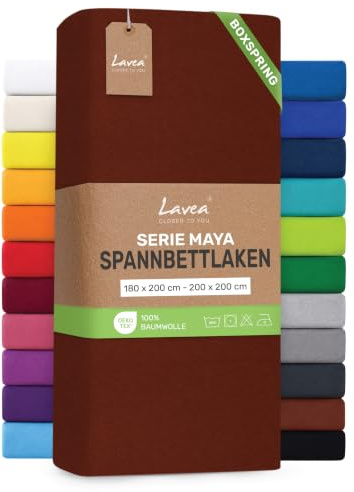 Lavea® Spannbettlaken 180-200x200 cm - für Boxspringbett – Kastanie | Jersey Spannbetttuch mit 40 cm Steghöhe, 100% Baumwolle, weich, atmungsaktiv, pflegeleicht, formstabil – Perfekte Passform