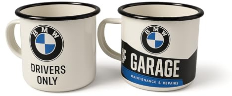 BMW 2x Emaille Becher Kaffeetasse Retro Design Tasse Geschenkidee