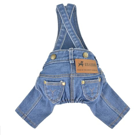 HMJGDZG Salopette Classica in Denim per Cani, Pantaloni Jeans per Cani, Gatti, Vestiti, Costumi da Cowboy per Cuccioli, Abiti per Chihuahua Yorkie Bassotto (Blu Scuro, Medio)