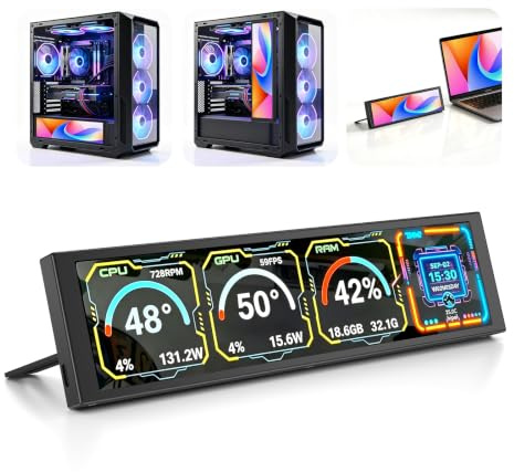MT-VIKI 9.2 Inch IPS PC Secondary Screen, 1920×462 Computer Hardware Monitor & Real-Time Temperature Display for Windows 7 64-Bit or above, USB-C/4 to 9 Pin CPU GPU RAM Data Monitor, NOT for Mac/Linux