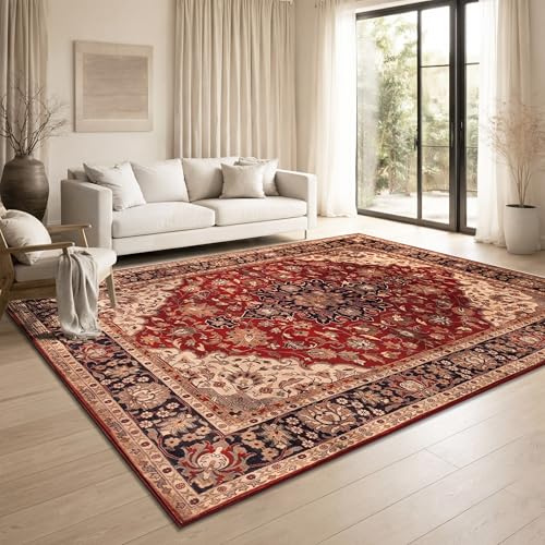 Paco Home Vintage Wohnzimmerteppich Kurzflor klassisches orientalisches Design waschbar & rutschfest pflegeleicht Schlafzimmer Esszimmer, Farbe:Rot-Beige, Größe:120x160 cm