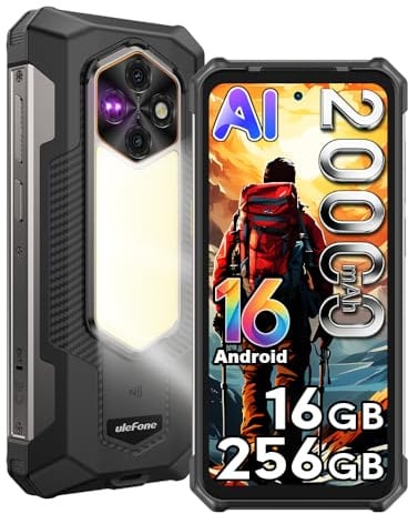 Ulefone Rugking 5 Pro Rugged Smartphone Android 16, 16GB+256GB/2TB Telefono Robusto, 64MP Visione Notturna, 20000mAh, 1000 Lumen Luce LED, 6.78 FHD+ Cellulari Resistente IP68, Dual 4G LTE/NFC/OTG/GPS