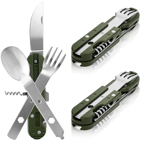 flintronic 2 Stück Outdoor Bundeswehr Besteck, Edelstahl Campingbesteck Essbesteck Set, Camping Besteckset