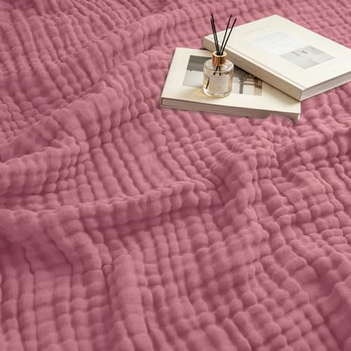 bechoanigel Musselin Decke 150x200 cm – 100% Baumwolle, 6-Lagige Weiche Sommerdecke, Atmungsaktive Dünne Kuscheldecke für Bett & Sofa, Tagesdecke Couch Überwurf (Korallenrosa)
