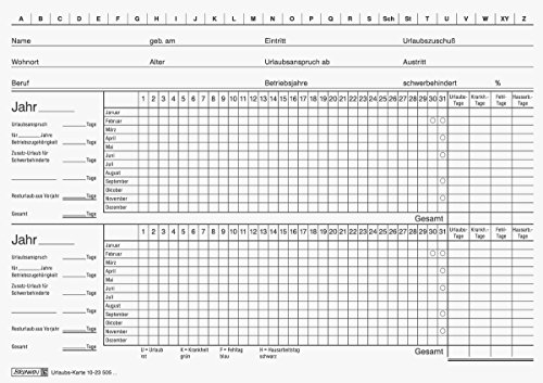 Brunnen 102350500 Urlaubsübersicht / Urlaubskarten (Projektplaner, A5, Karton)