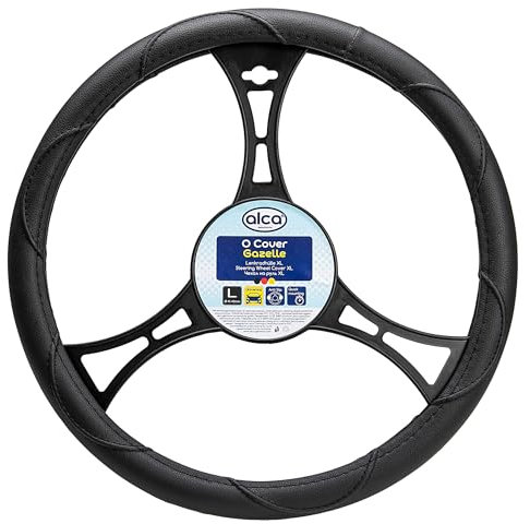 alca® Auto Lenkradhülle XL 41-43 cm Lenkradschoner seidenmatt schwarz weich Leder Universal griffsicher rutschfest bequem Lederoptik