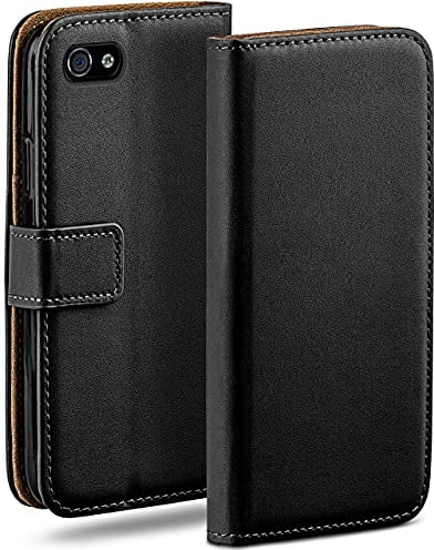 moex Flip Case for Apple iPhone 4s / iPhone 4, Mobile Phone Case with Card Slot, 360-Degree Flip Case, Book Cover, Vegan Leather, Deep-Black