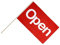 Große Stockflagge/Stockfahne Open rot + gratis Sticker, Flaggenfritze®