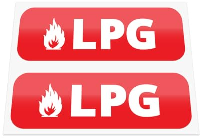 2 x LPG-Gas-Warnaufkleber, langlebig, wetterfest, laminiert, Vinyl-Aufkleber, geeignet für die Außenseite eines Autos, Lieferwagen, Wohnwagen, Wohnmobils, Bootes oder jeder glatten Oberfläche