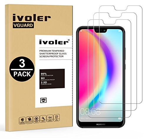 ivoler [3 Stücke] Schutzfolie für Huawei P20 Lite, 9H Härte, Anti- Kratzer, Bläschenfrei, [2.5D Runde Kante]