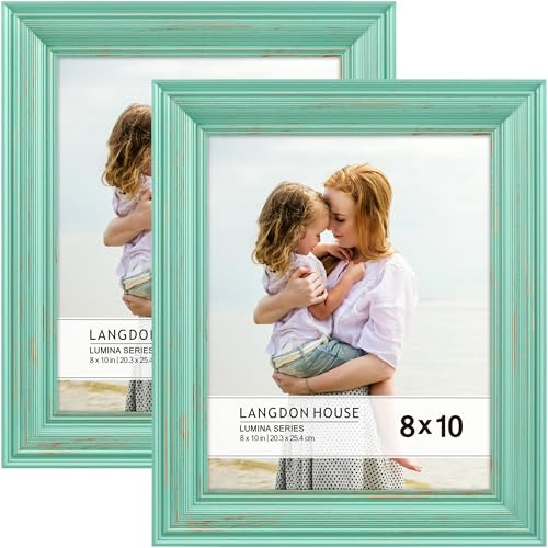 Langdon House - 10x8 Real Wood Picture Frames - Eggshell Blue - Gold Accents, 2 Pack - French Country Style Wooden Photo Frame 10 x 8 - Lumina Collection | Langdon House French style wooden photo frame, fits 8 x 10 photos for wall mount and tabletop display, Lumina Collection