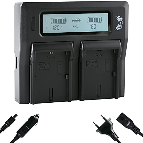 SK LCD Dual Doppel Akku Ladegerät für Canon LP-E6 LP-E6N LP-E6NH passend zu EOS-R EOS R 5D 5DS R R5 R6 R7 Ra 6D 7D Mark II III IV 70D 80D 90D XC15