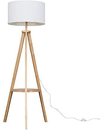 MiniSun | Modern Light Wood Tripod Design Floor Lamp with Storage Shelf and White Shade | Floor Lamps & Torchieres, Home Décor & Improvement Essential | Includes 6W LED Bulb [3000K Warm White]