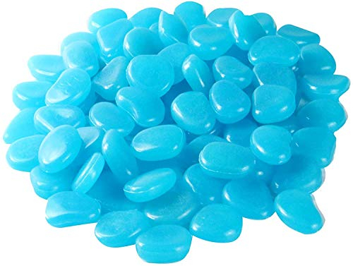 Ruiuzioong Leuchtsteine, 100 Stück Leuchtsteine Kieselsteine Leuchtkiesel Floureszierende Pebble Steine für Aquarium Garten Kinderzimmer Dekor (100 Stück, Blau)