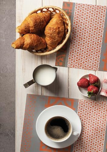 6 Sets de Table Jacquard enduits Anti-Tache Azulejos Orange 35 x 50 cm