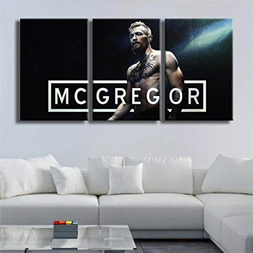 DDSDA Conor McGregor Schwarz 3-Teilig auf Leinwand, XXL 3 Teilig Bilder Wandbild Vlies - Leinwand Kunstdruck auf Wandbild Rahmen Wanddekoration mit Rahmen