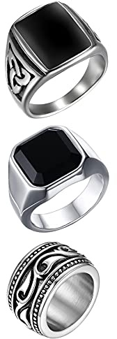 OIDEA Herren Ring Keltisch Edelstahl Biker Vintage, Bandring Punk Rock Biker Herrenring Nordisch Wikinger Gothic Viking Schmuck Geschenk für Männer Silber-schwarz Ringgröße 54-70