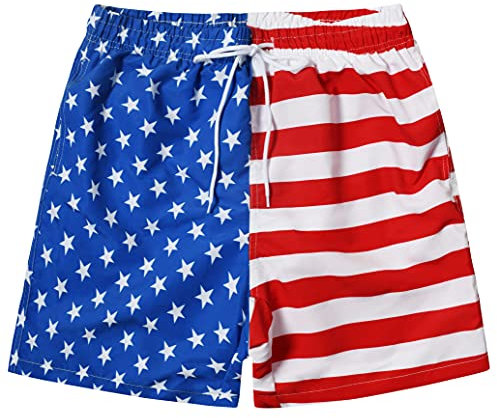 MADHERO Herren Badehose mit lustigem Muster und Netzfutter, Amerikanische Flagge, M